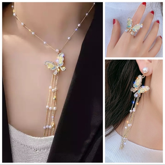 Metallic Colorful Crystal Butterfly Set - Picture 1 of 11